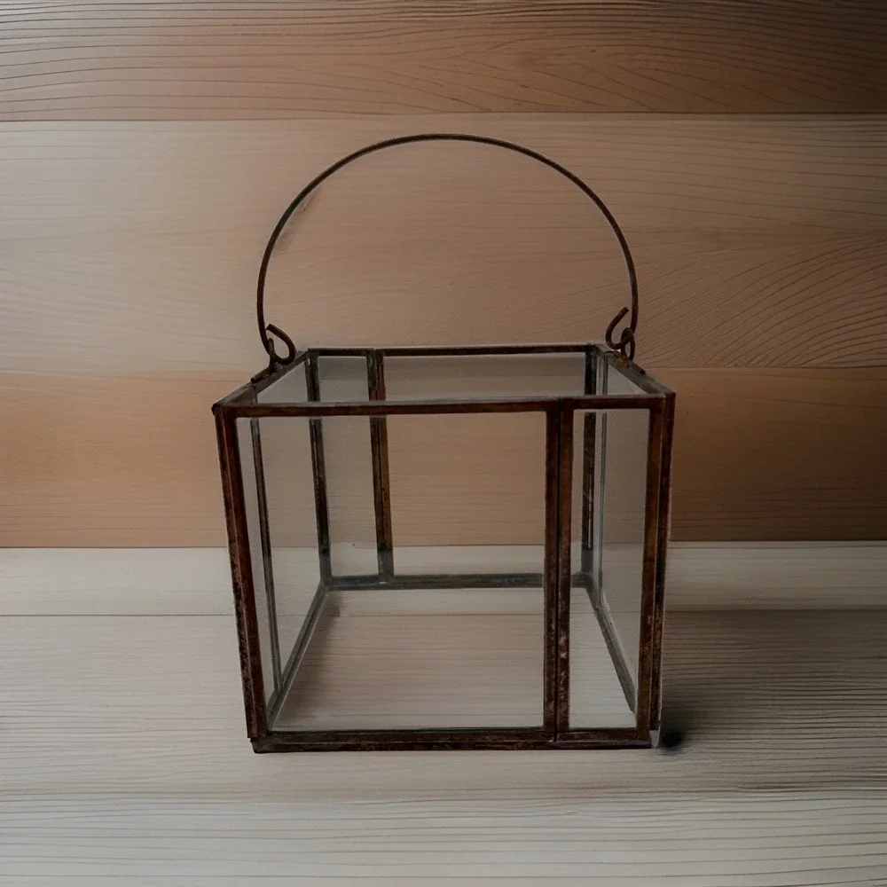 VNTG‎ Farmhouse Rustic Cabin Copper & Glass Candle Holder/multipurpose Container